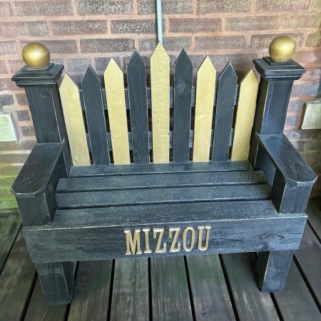 Hand crafted Mizzou accent bench, perfect for a porch or sports-themed room